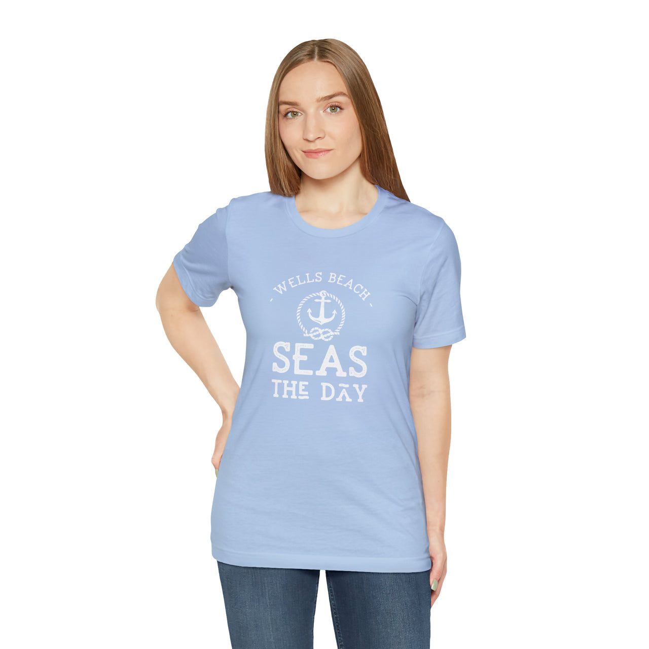 Personalized Unisex Weekend Tee, Seas The Day Print, Baby Blue