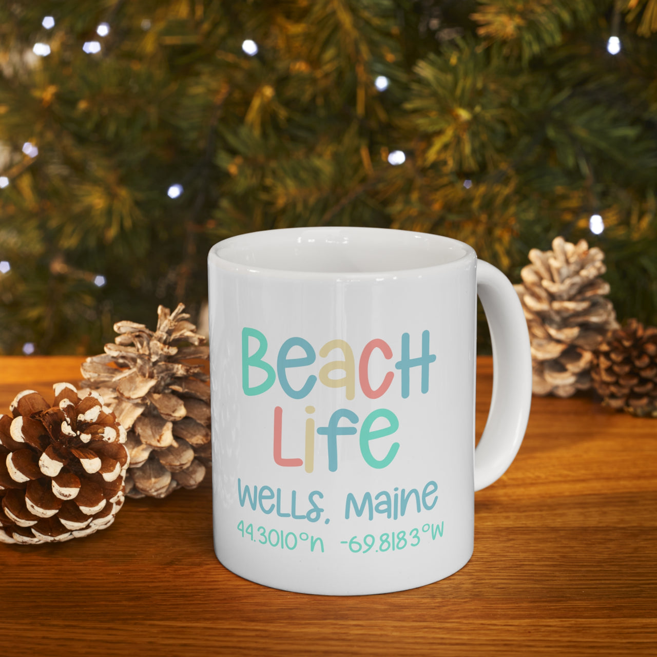 Personalized Beach Life Ceramic Coastal Mug, White Ceramic Mug