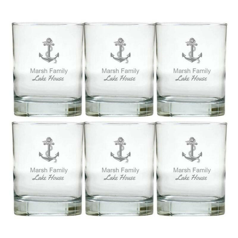 Personalized Nautical Glasses, Double Old Fashioned, Set of 6 Drinkware Sets Nautical Living