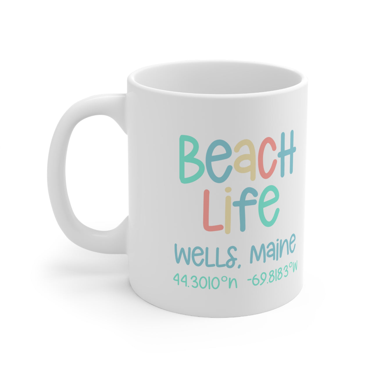 White Ceramic Coastal Mug, Beach Life, Personalized