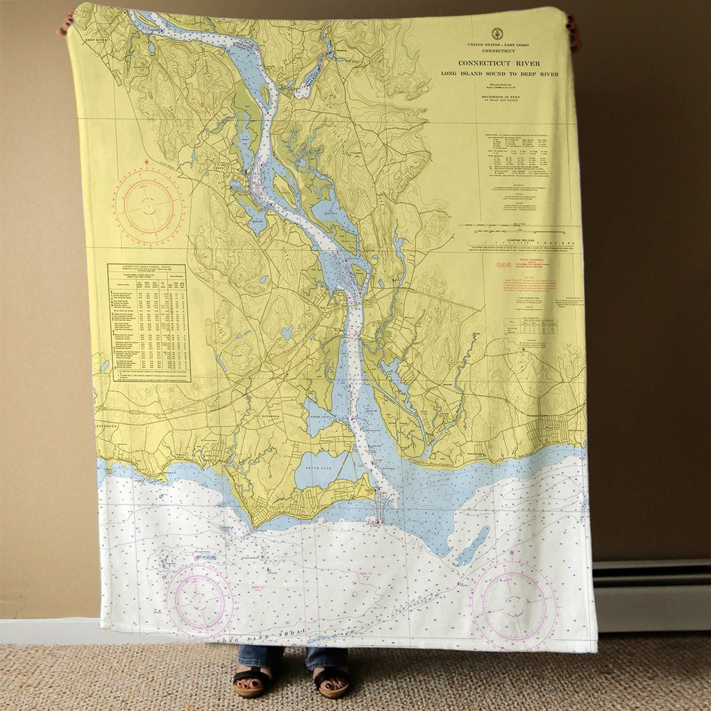 Nautical Chart Blankets, Connecticut Coastal Maps