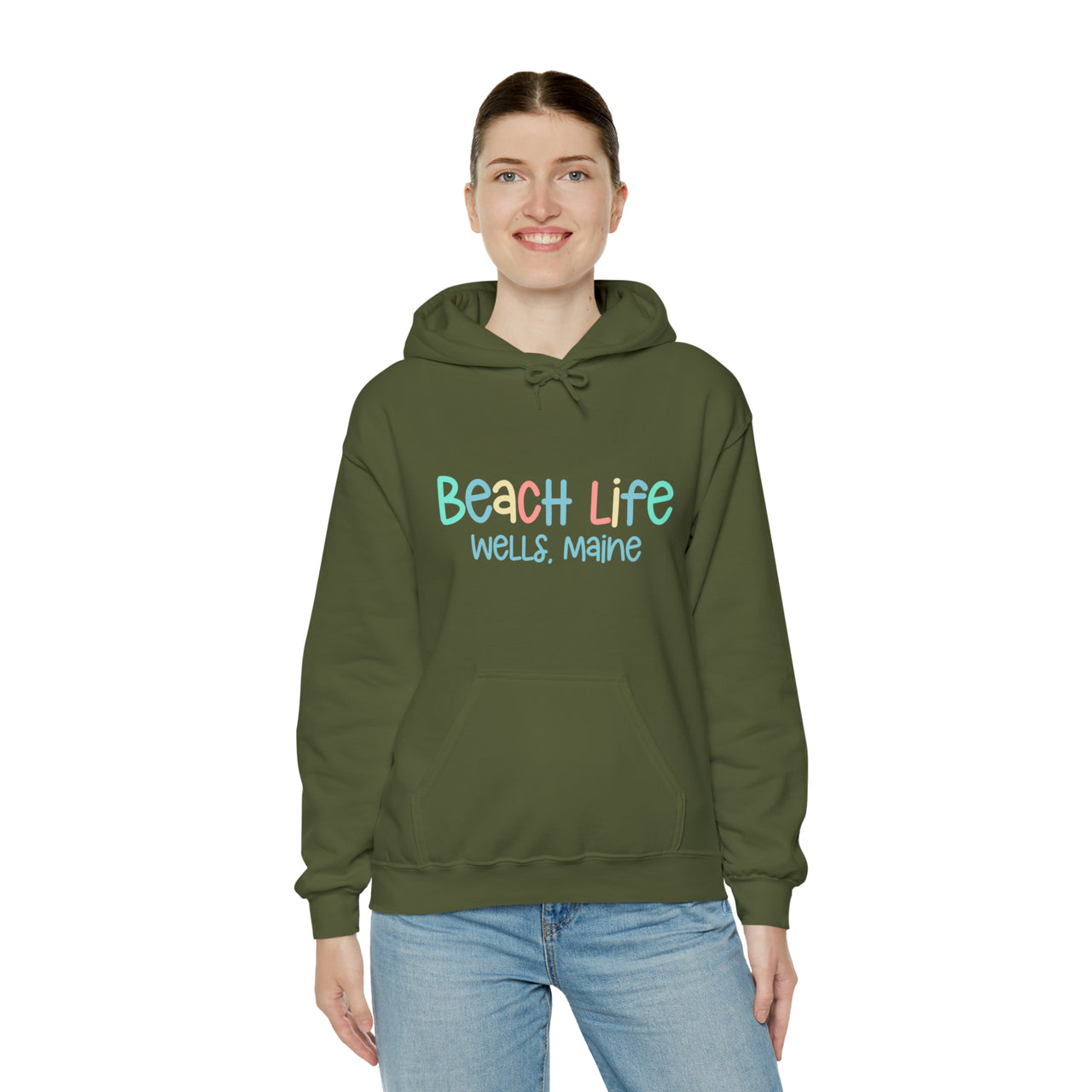 Beach Life Personalized Heavy Blend Military Green Hooded Sweatshirt