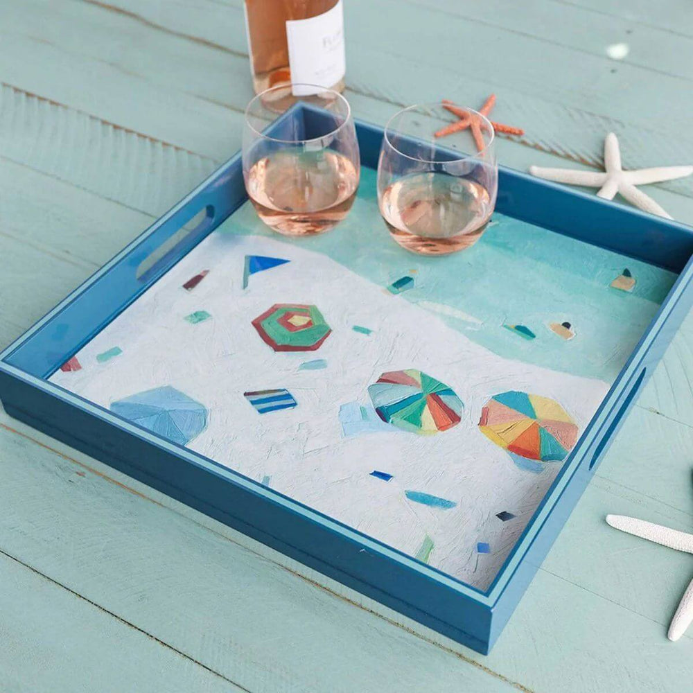 Aqua Beach Vista Square Tray, 15"