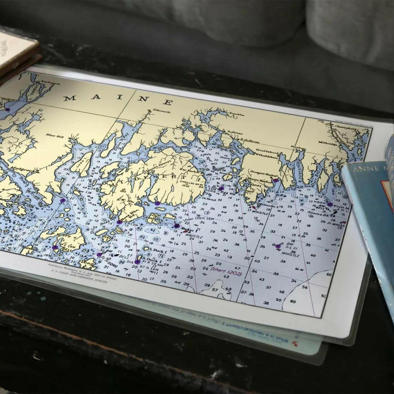Nautical Chart Placemats, Locations in Maine