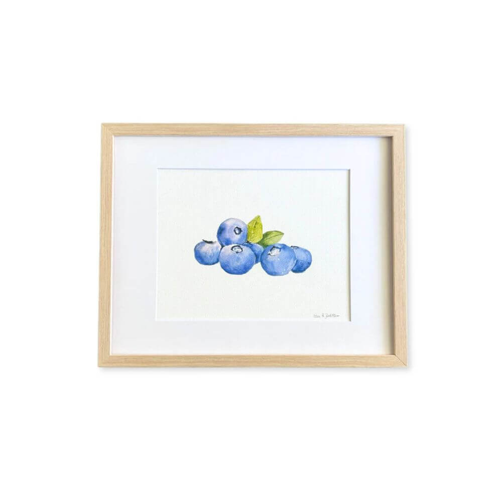 Framed Blueberry Print, Maine Blueberry Art Print, 11x14