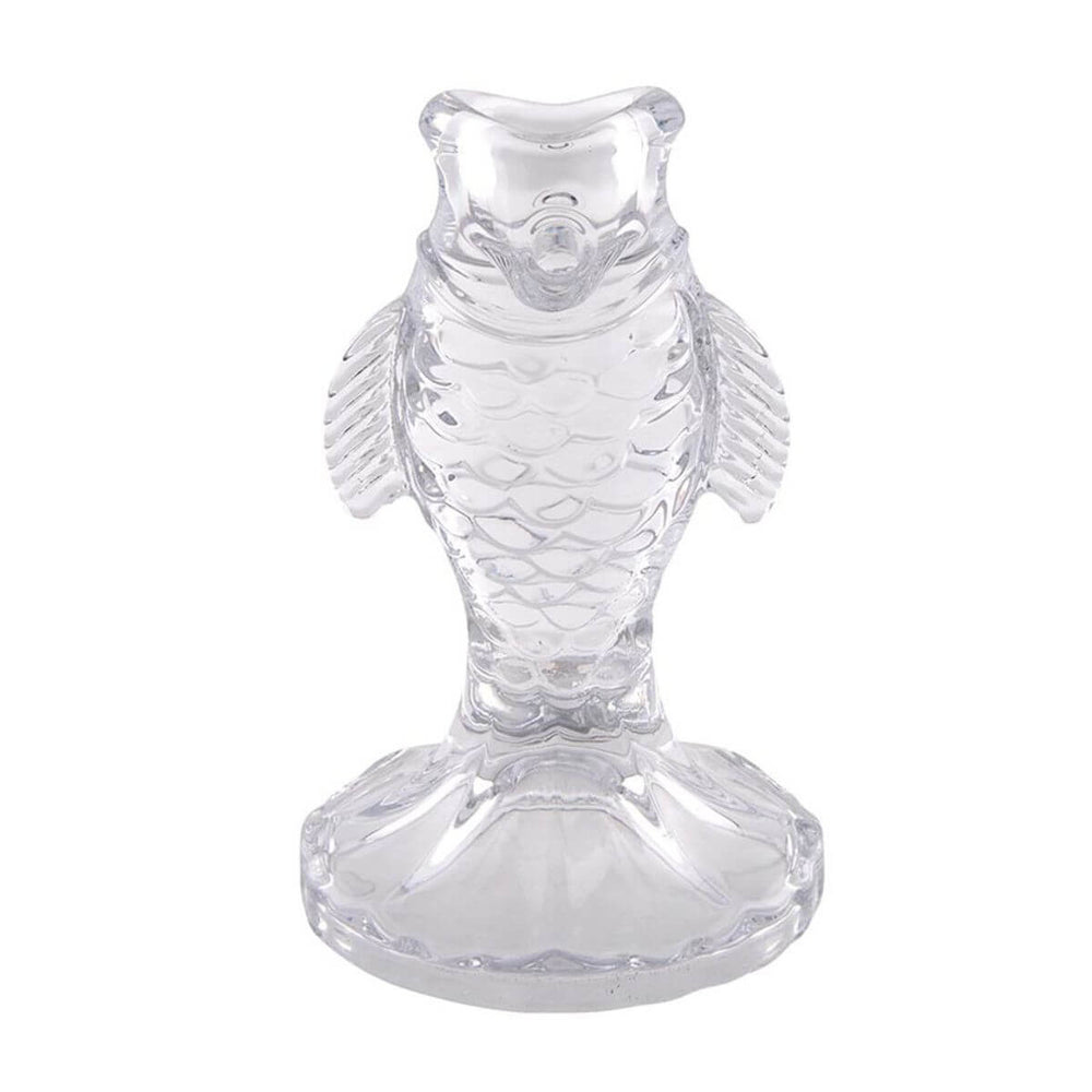 Blue fish taper candle holder for nautical home décor