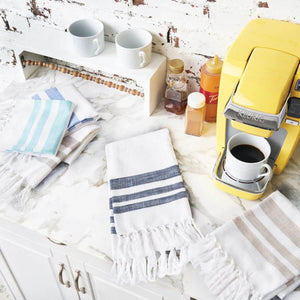 Classic coastal stripes kitchen dish towels in indigo and denim, cotton