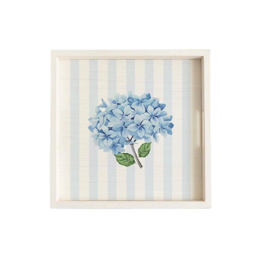 Endless Summer Hydrangea Wooden Tray | Coastal Floral Serving Decor