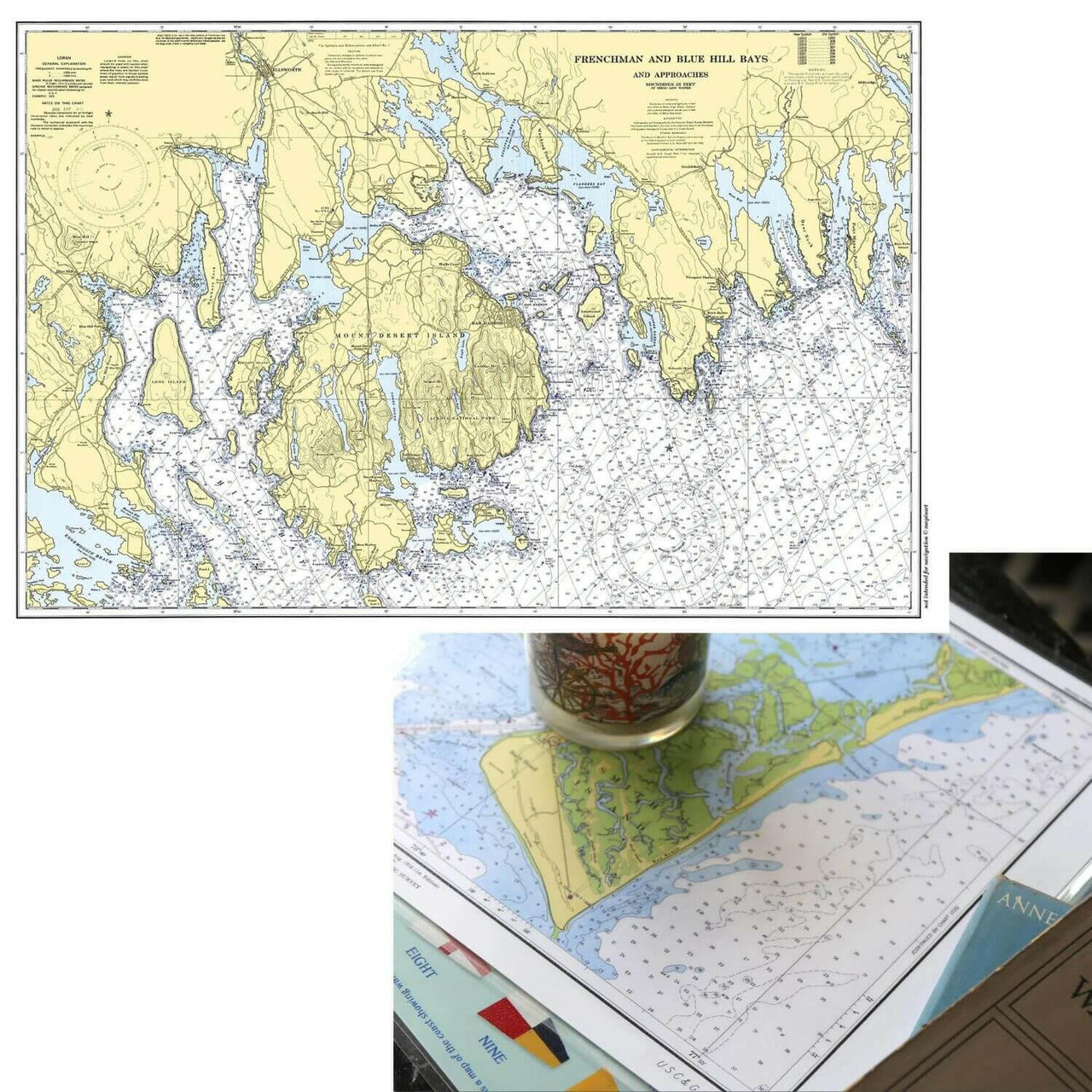 Nautical Chart Placemats, Locations in Maine