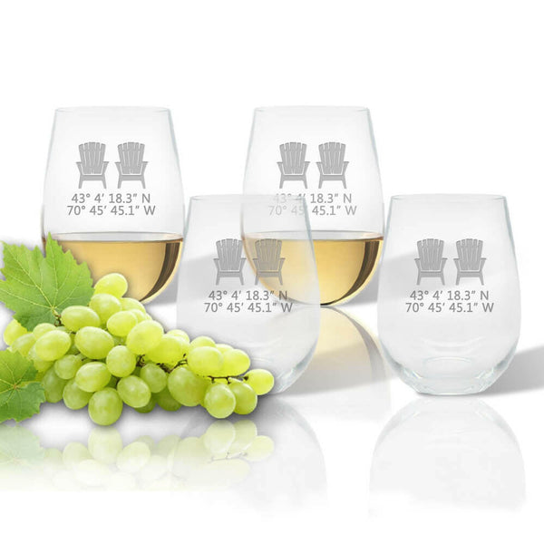 Latitude Longitude Stemless Wine, 5 Nautical Design Choices + GPS Coordinates, Unbreakable Acrylic Drinkware Sets New England Trading Co