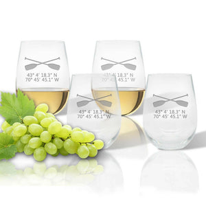 Latitude Longitude Stemless Wine, 5 Nautical Design Choices + GPS Coordinates, Unbreakable Acrylic Drinkware Sets New England Trading Co