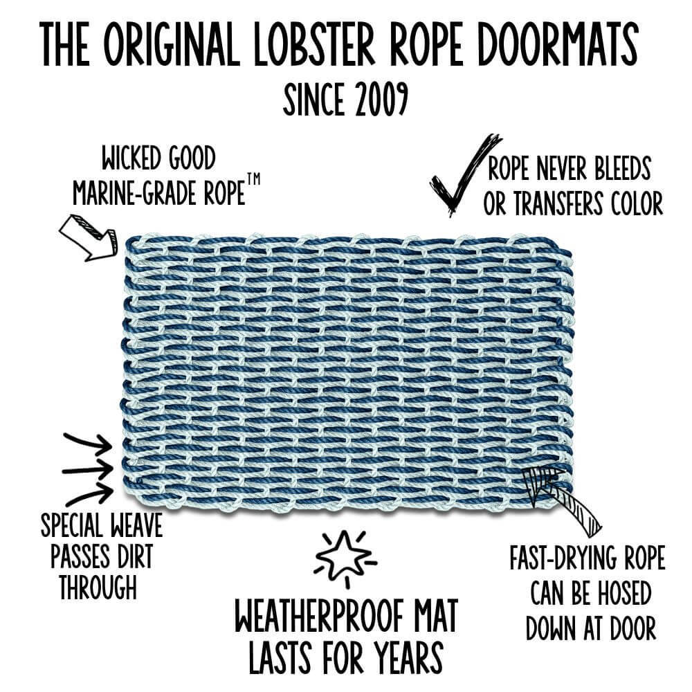 Lobster Rope Doormat, Teal, Navy, Seafoam, Wicked Good Doormats