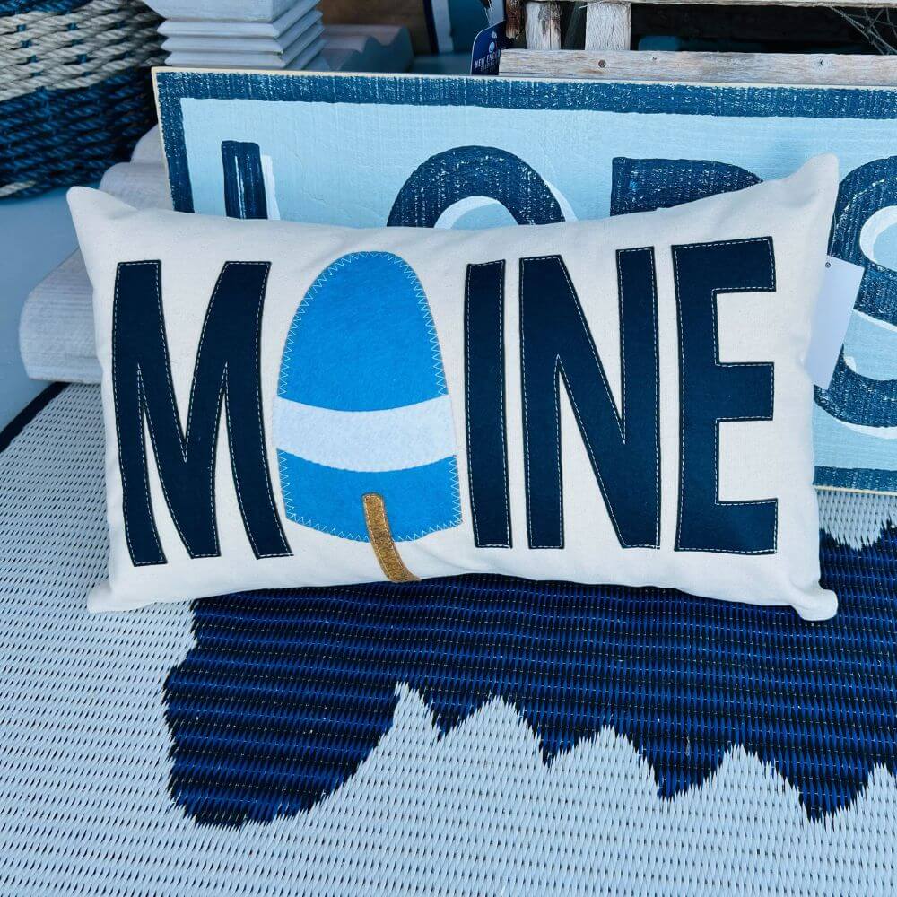 Maine Pillow with Buoy, 14 x 21, Handstitched, Heavyweight Cotton Canvas