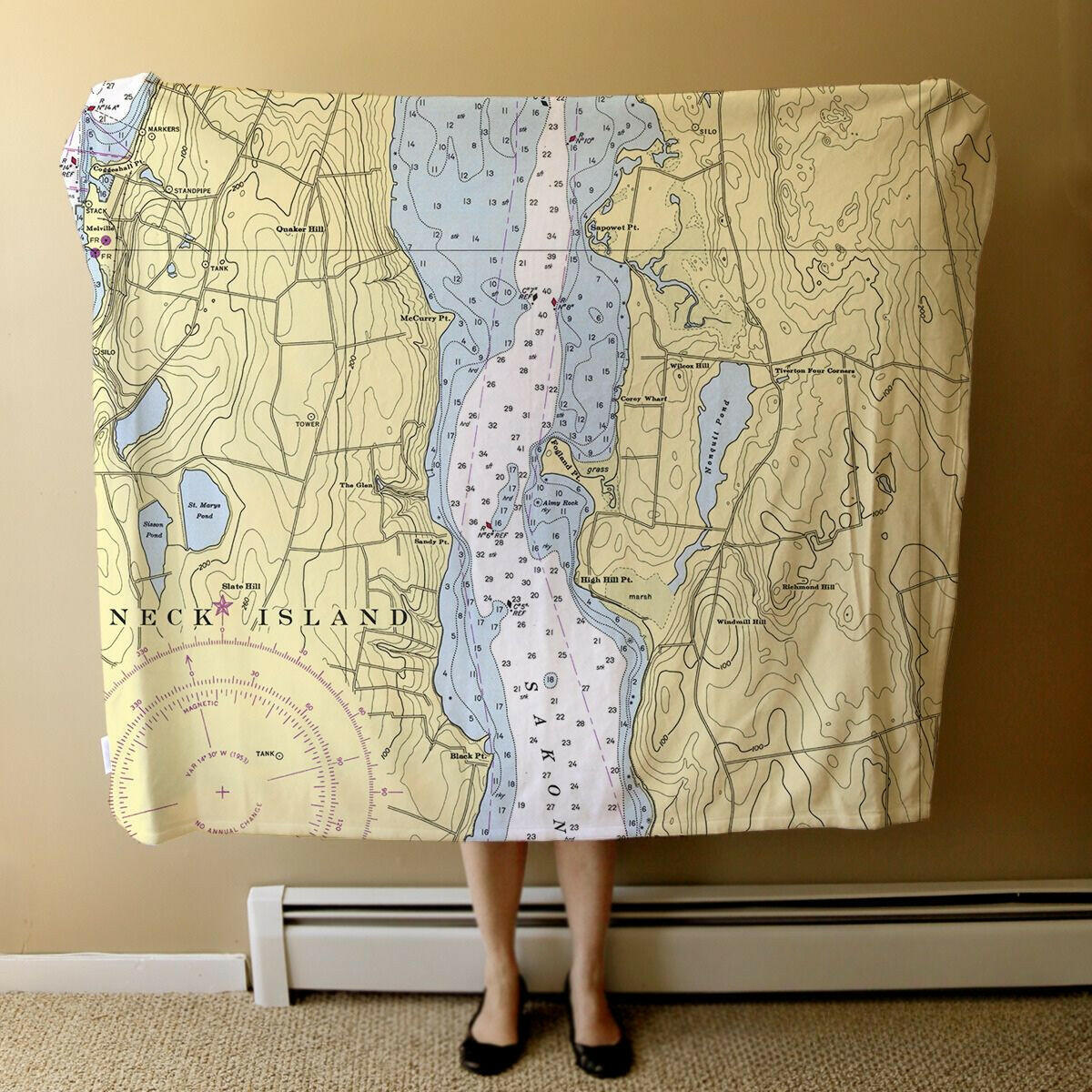 Nautical Chart Blanket, Locations in Rhode Island