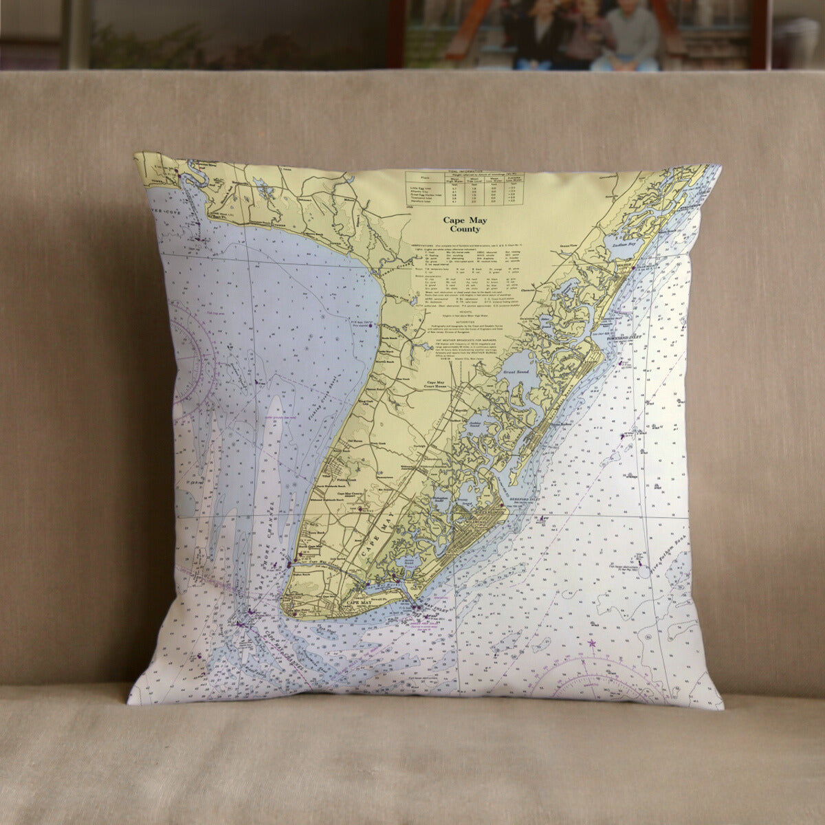 Nautical Chart Pillow, Locations in New Jersey