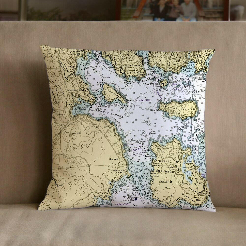Nautical Chart Pillow, Locations in Maine
