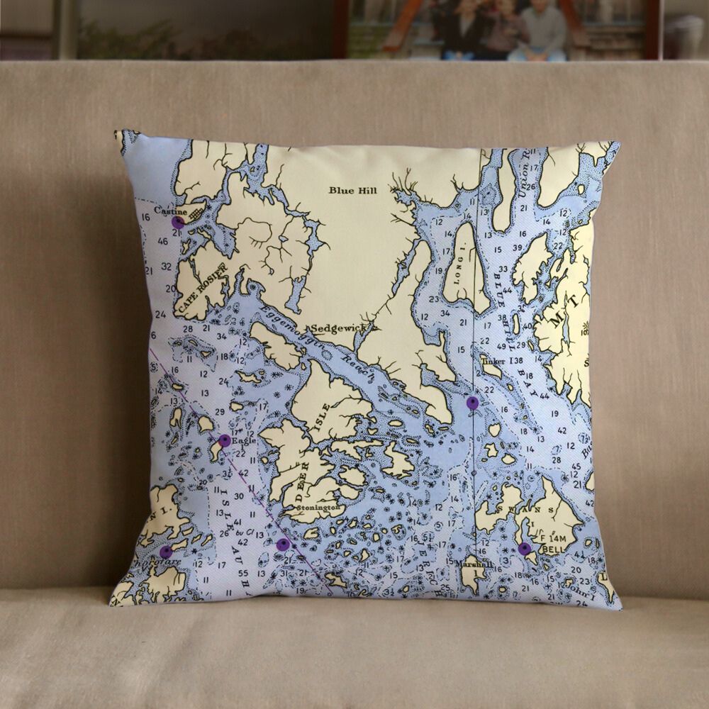 Nautical Chart Pillow, Locations in Maine