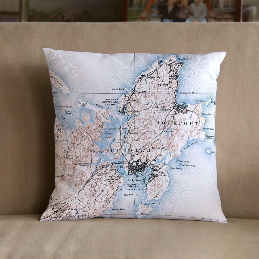 Nautical Chart Pillow, Locations in Massachusetts