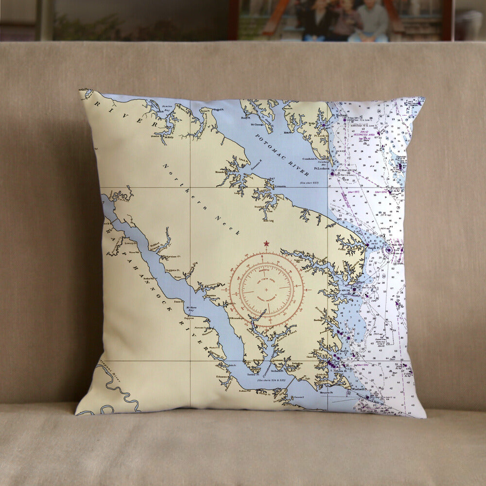 Nautical Chart Pillow, Locations in Virginia