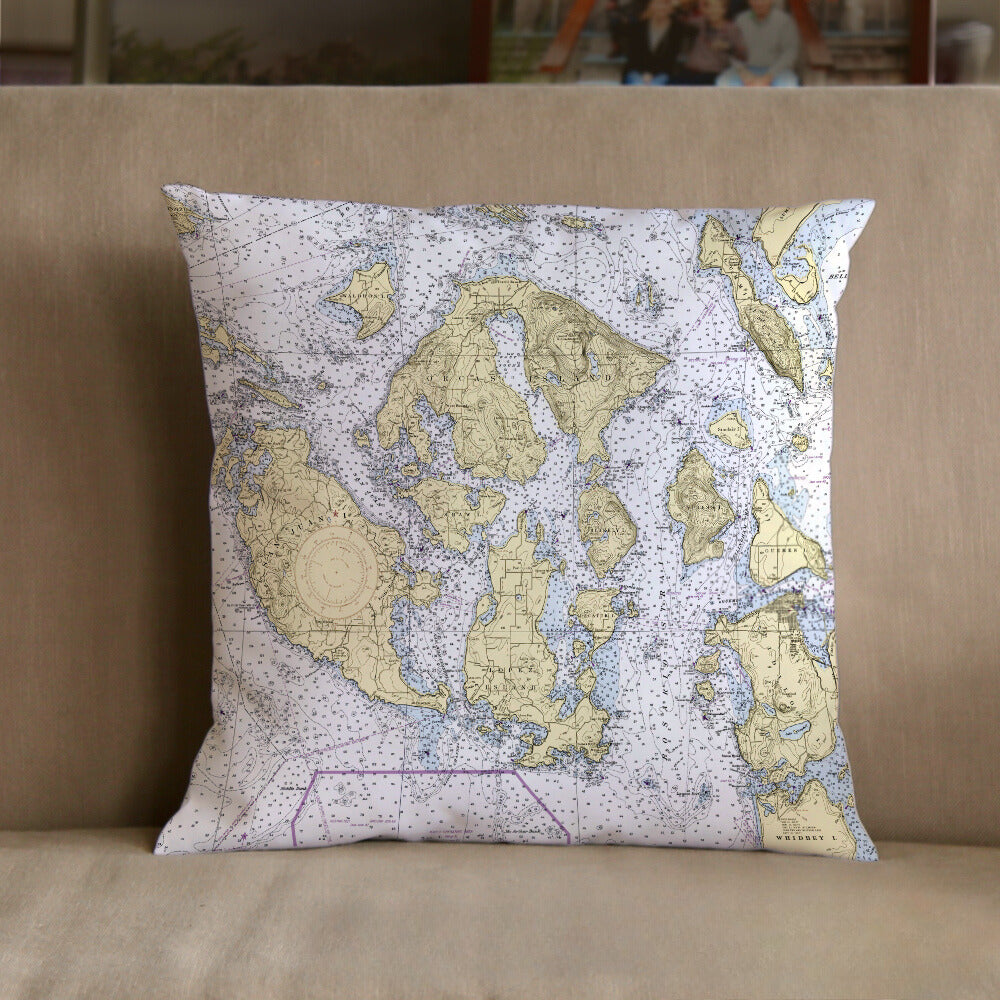 Nautical Chart Pillow, Locations in Washington