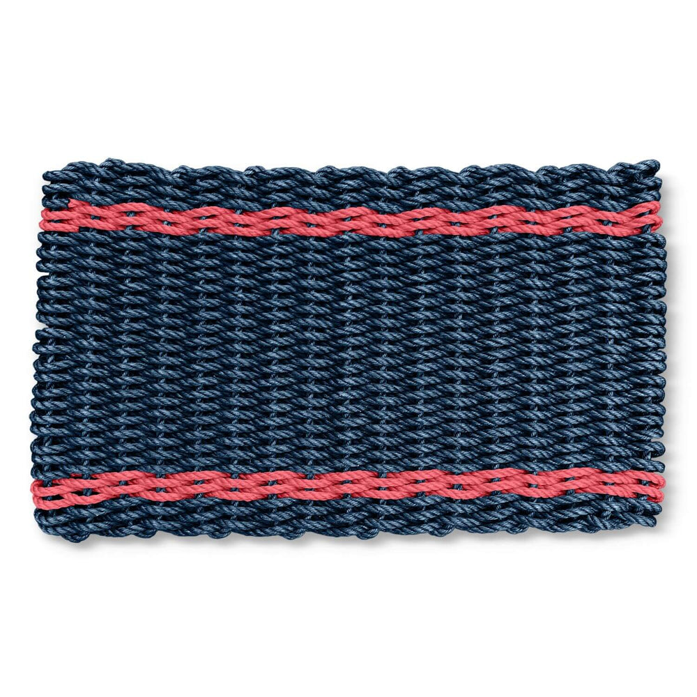 Lobster Rope Doormats, Outdoor Mats for Front Door in Navy with Nantucket Red Tailored Stripes