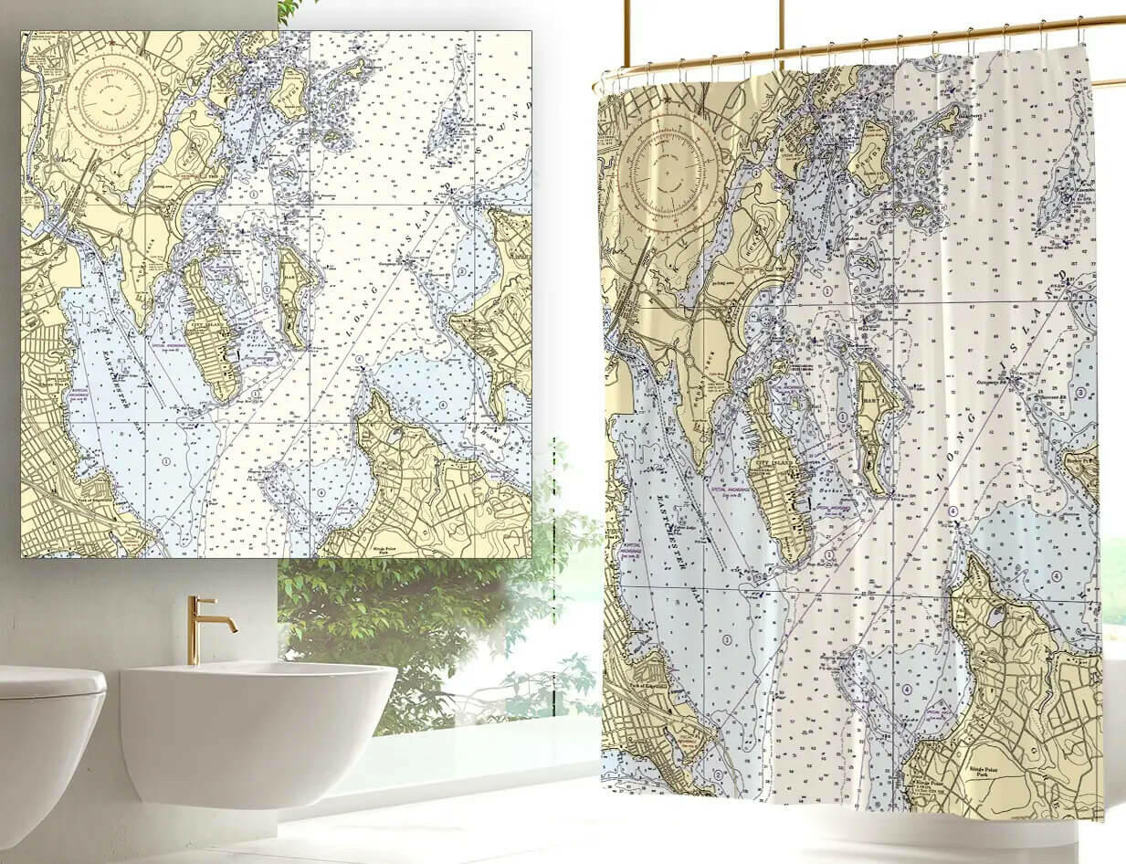 Nautical Chart Shower Curtains, New York Coastal Maps, image size:1233x946