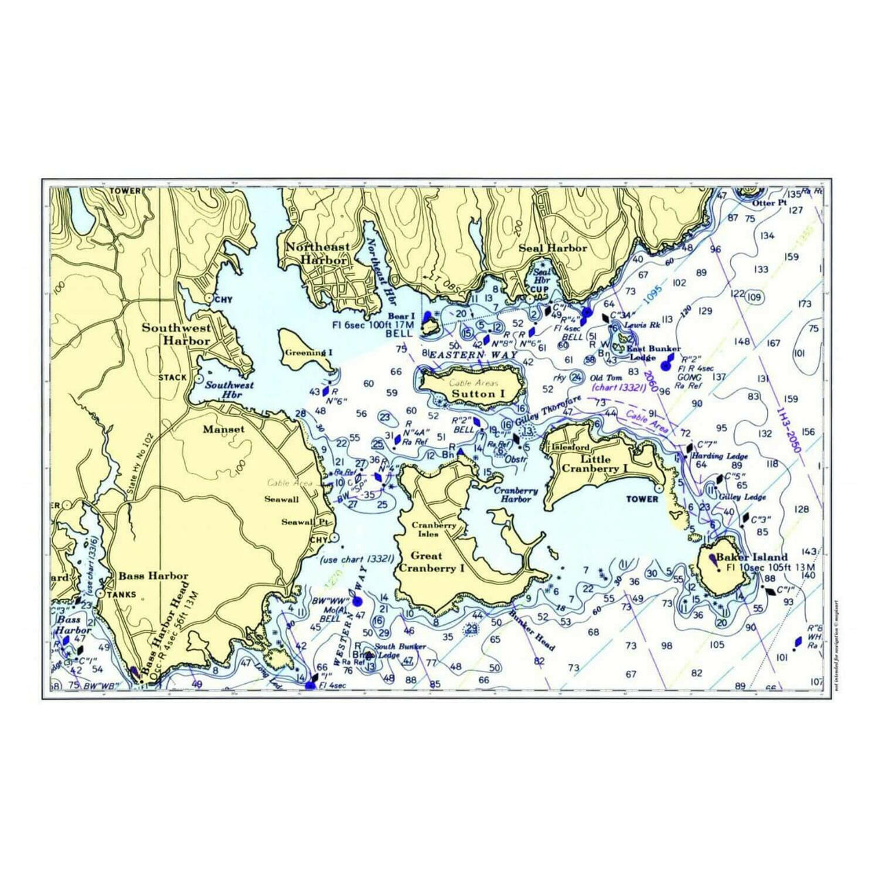 Nautical Chart Placemats, Locations in Maine