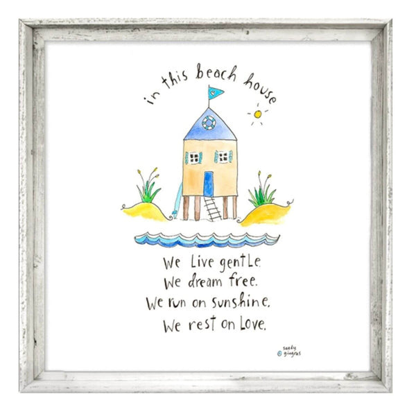 "Rest on Love..." 24.5 x 24.5 Coastal Art, Reclaimed White Wood Frame