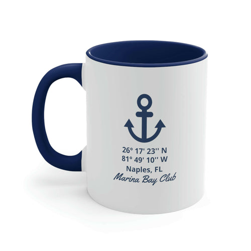 Personalized Latitude Longitude Ceramic Beach Coffee Mug, 5 Colors Mugs New England Trading Co Navy