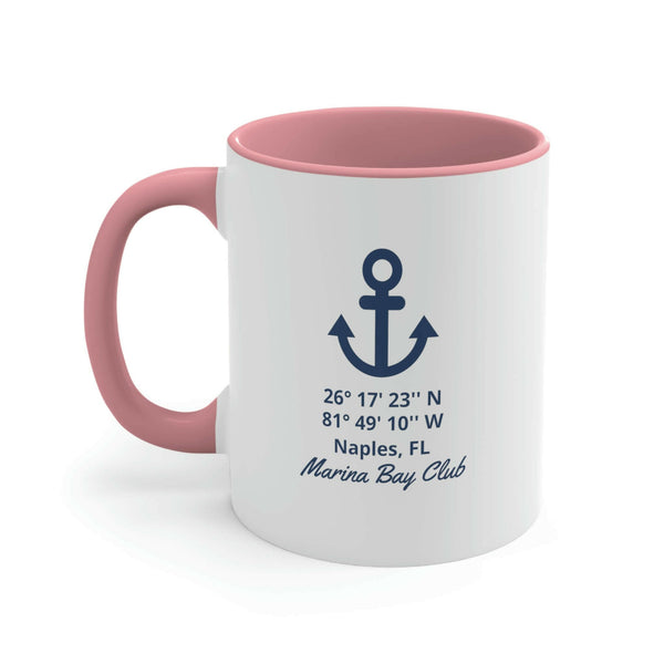Personalized Latitude Longitude Ceramic Beach Coffee Mug, 5 Colors Mugs New England Trading Co Pink
