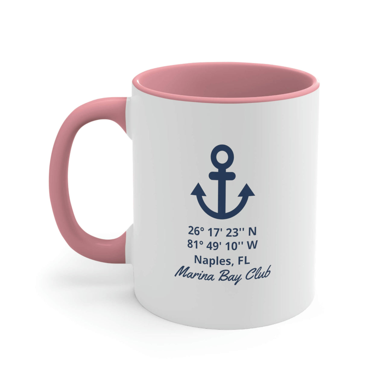 Personalized Latitude Longitude Ceramic Beach Coffee Mug, 5 Colors Mugs New England Trading Co Pink  