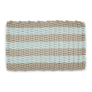Waterproof Outdoor Door Mats, Lobster Rope Doormat in Sand & Seafoam Cabana Stripes, Doormat for Outside