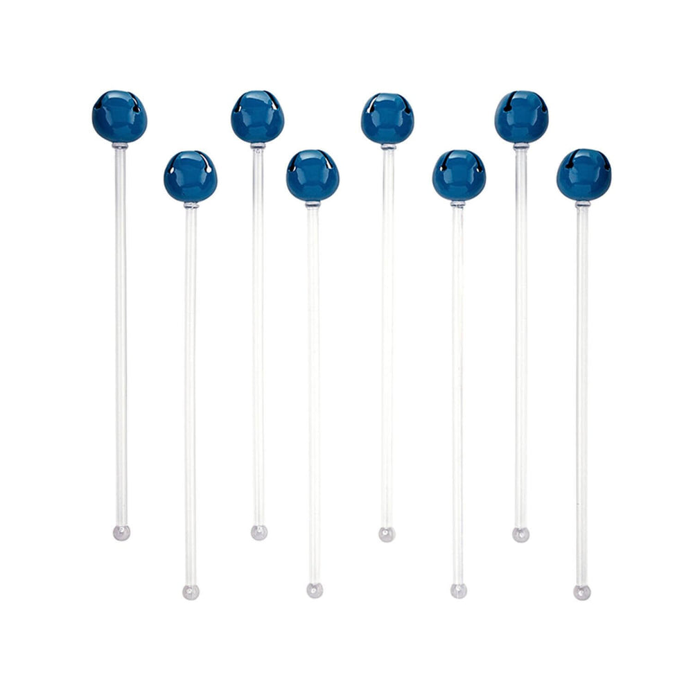Pack of Jingle Bell Stir Sticks in deep blue on a white background