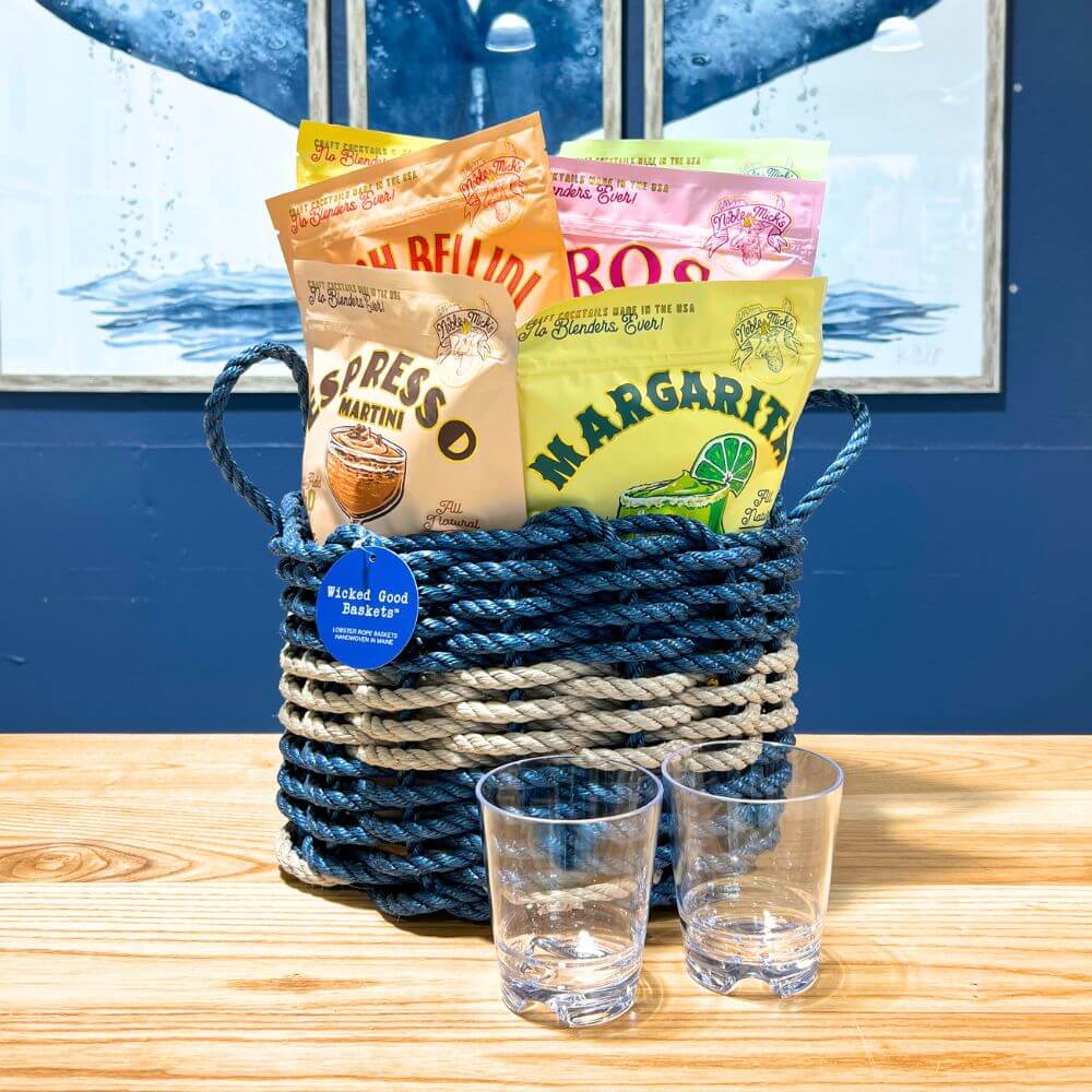 Coastal Cocktail Frozen Drinks in Lobster Rope Basket, Personalized Nautical Tumblers, Set of 6 Frozen Cocktail Mixes