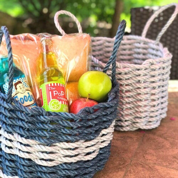 Lobster rope baskets 12x8 inches – made in Maine, durable water-resistant coastal storage or gift basket.