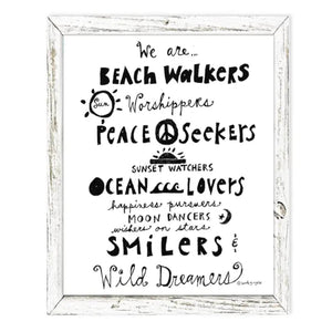 "Beach Walker" 7.75 x 9.75 Coastal Art, Reclaimed White Wood Frame
