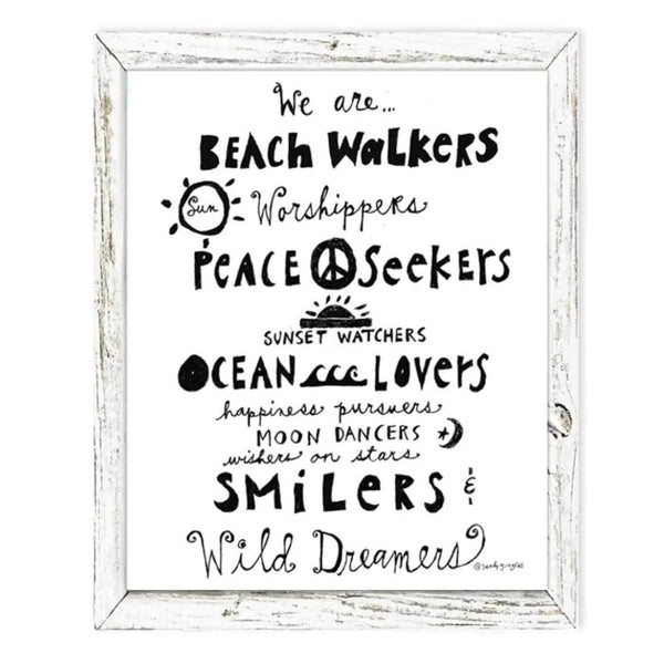 "Beach Walker" 7.75 x 9.75 Coastal Art, Reclaimed White Wood Frame