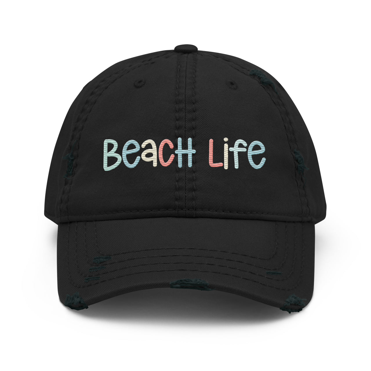 Beach Life Distressed Hat, Baseball Cap  New England Trading Co Black  