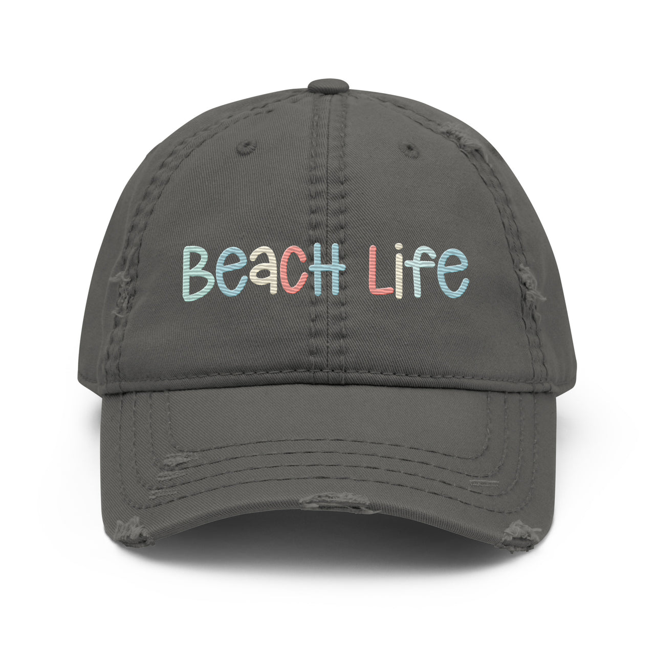 Beach Life Distressed Hat, Baseball Cap  New England Trading Co Charcoal Grey  