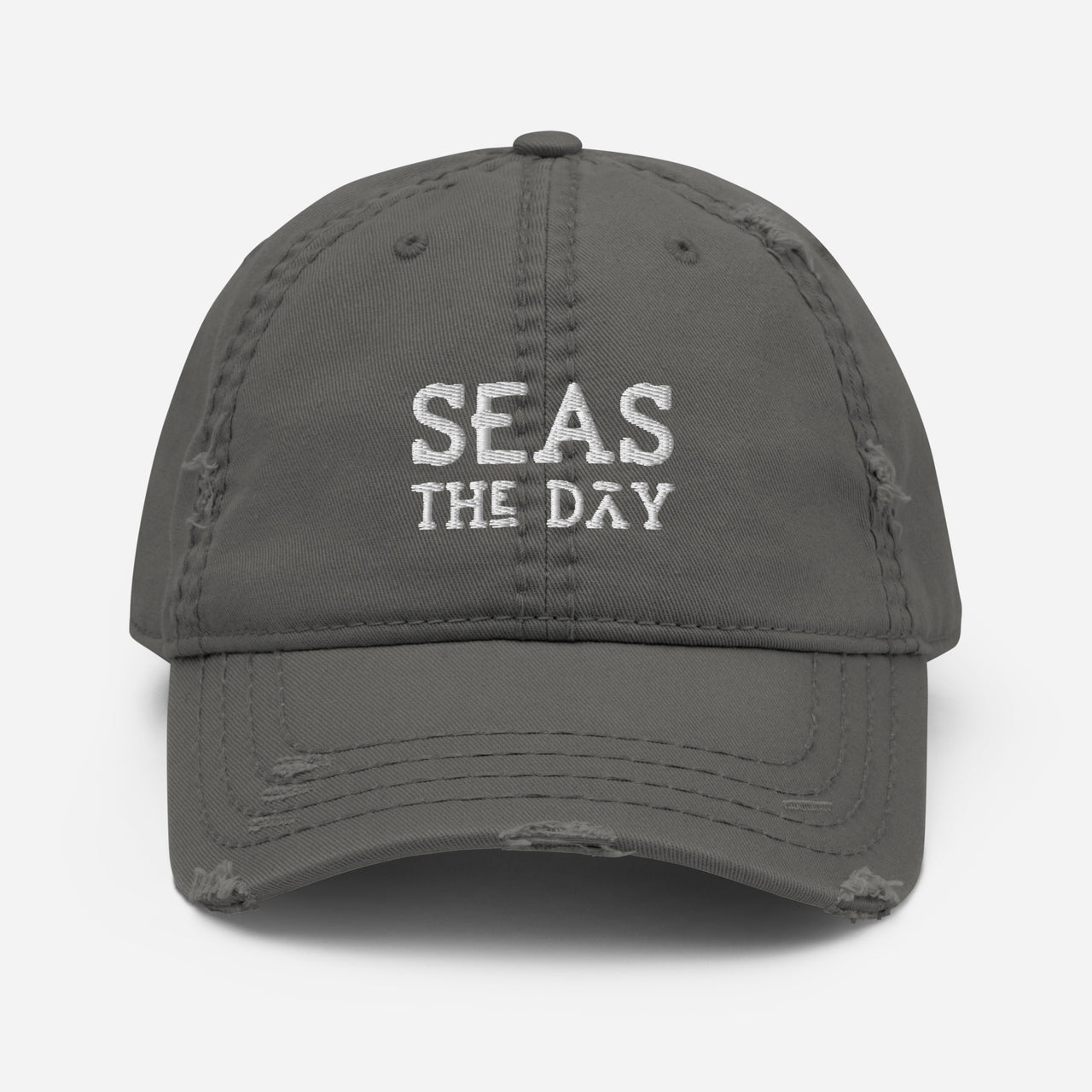 Seas The Day Distressed Hat, Baseball Cap, Charcoal