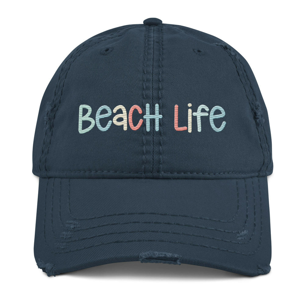 Beach Life Distressed Hat, Baseball Cap  New England Trading Co Navy
