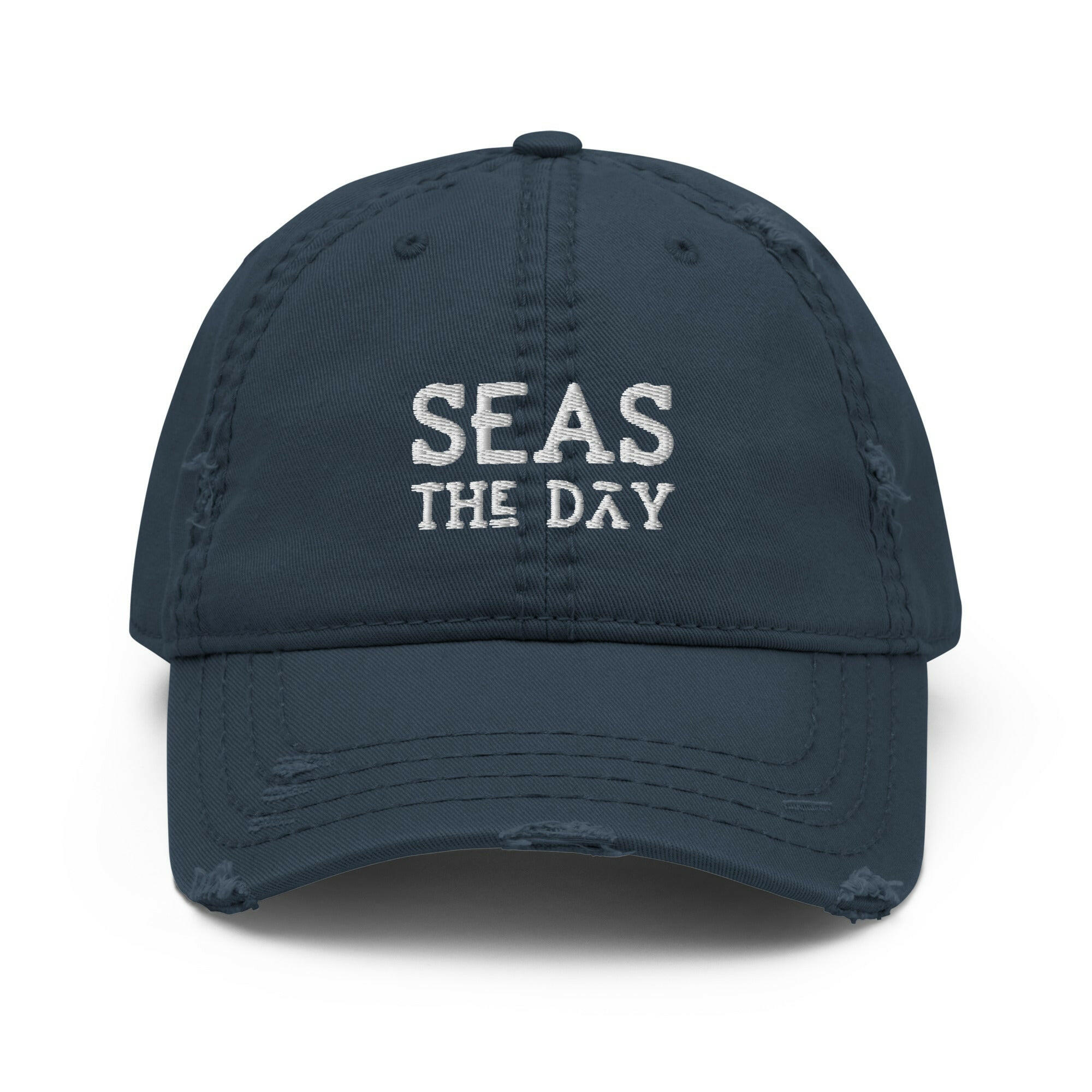 Seas The Day Distressed Hat | Cotton Twill Baseball Cap | New
