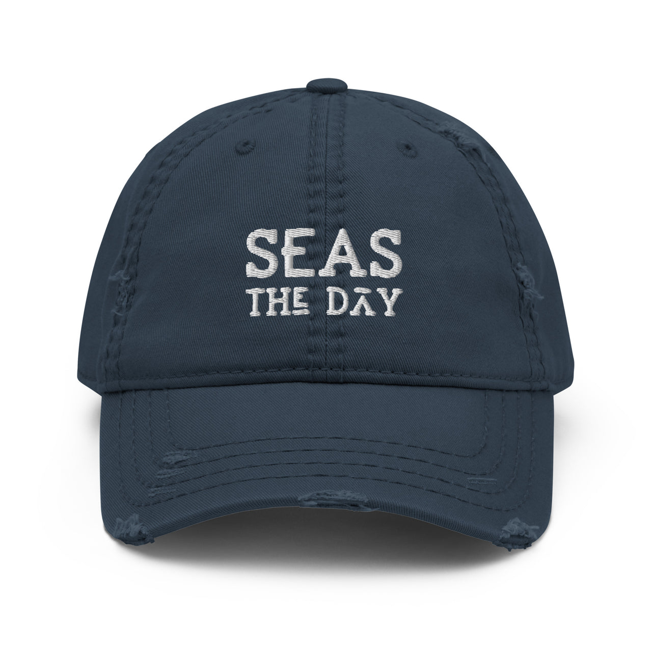 Seas The Day Distressed Hat, Baseball Cap, Navy