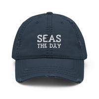Thumbnail for Seas The Day Distressed Hat, Baseball Cap, Navy