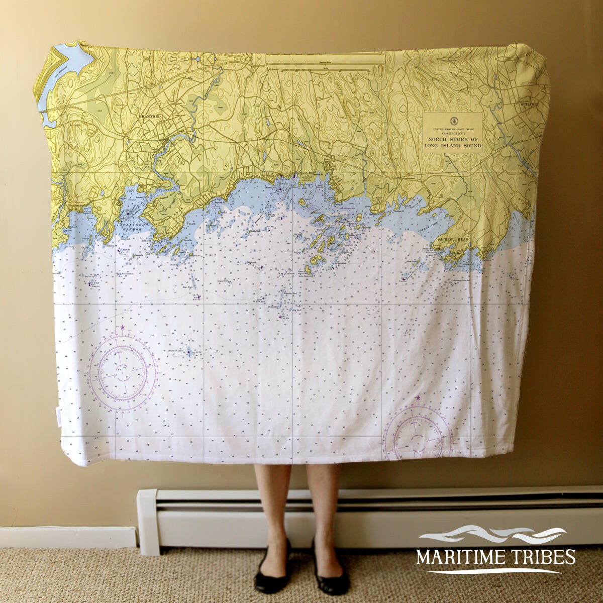 Nautical Chart Blankets, Connecticut Coastal Maps