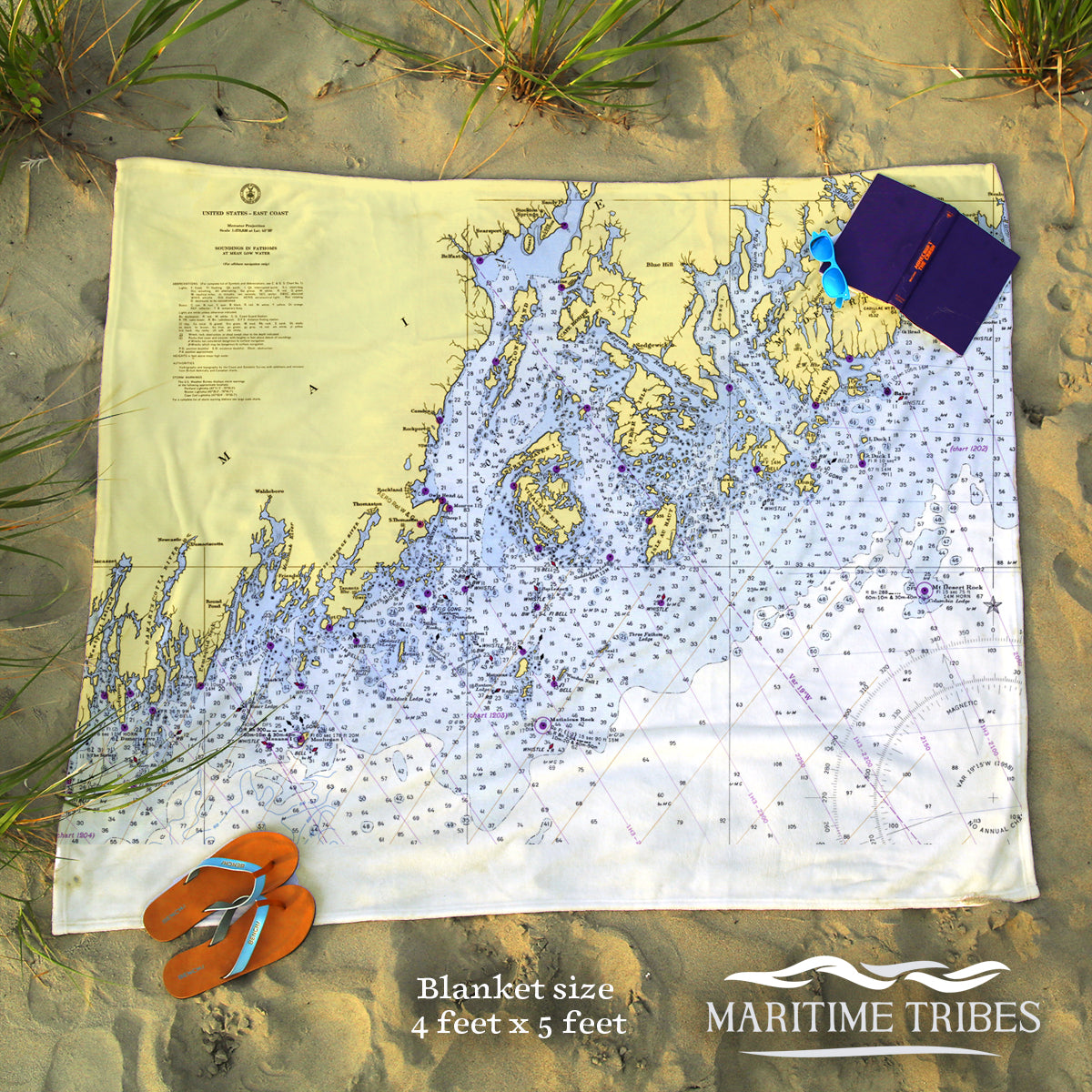 Nautical Chart Blankets, Maine Coastal Maps
