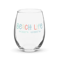Thumbnail for Beach Life Personalized Stemless Wine Glass, Latitude & Longitude Coordinates