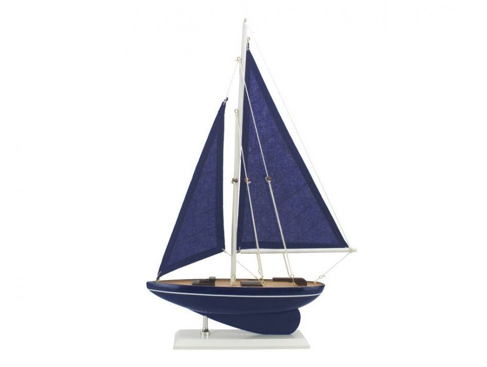 Wooden Sailboat Nautical Accent, 17" Decor New England Trading Co Blue Sail  