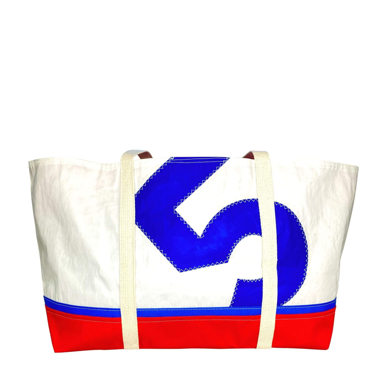 Recycled Sail Bag, Tote Bag Handmade from Sails, Blue & Red Handbags New England Trading Co   