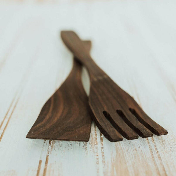 Wooden Salad Servers, 12", Fork and Paddle Utensils Forks American Farmhouse Bowls